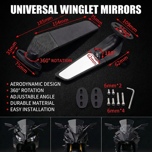 universal motorcycle winglet mirrors on supersport front fairing