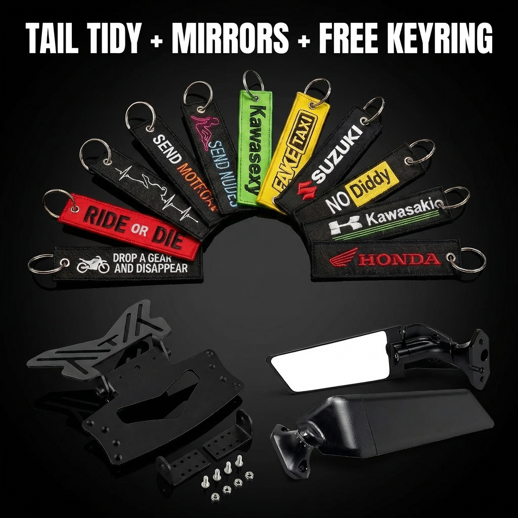 Foldable Tail Tidy + Racing Mirrors + FREE Keyring