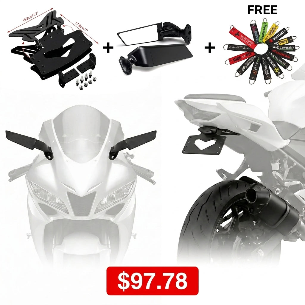 Foldable Tail Tidy + Racing Mirrors + FREE Keyring