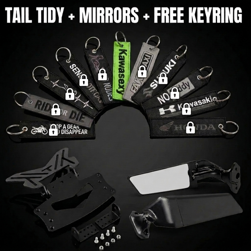 Foldable Tail Tidy + Racing Mirrors + FREE Keyring